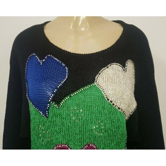 Vintage Nannell Pullover Rhinestones crystals handmade Knit Hearts Scoop Neck L - Picture 2 of 6